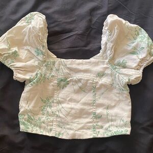Zara Girls Floral Puff Sleeve Linen Crop Top Size 11/12
